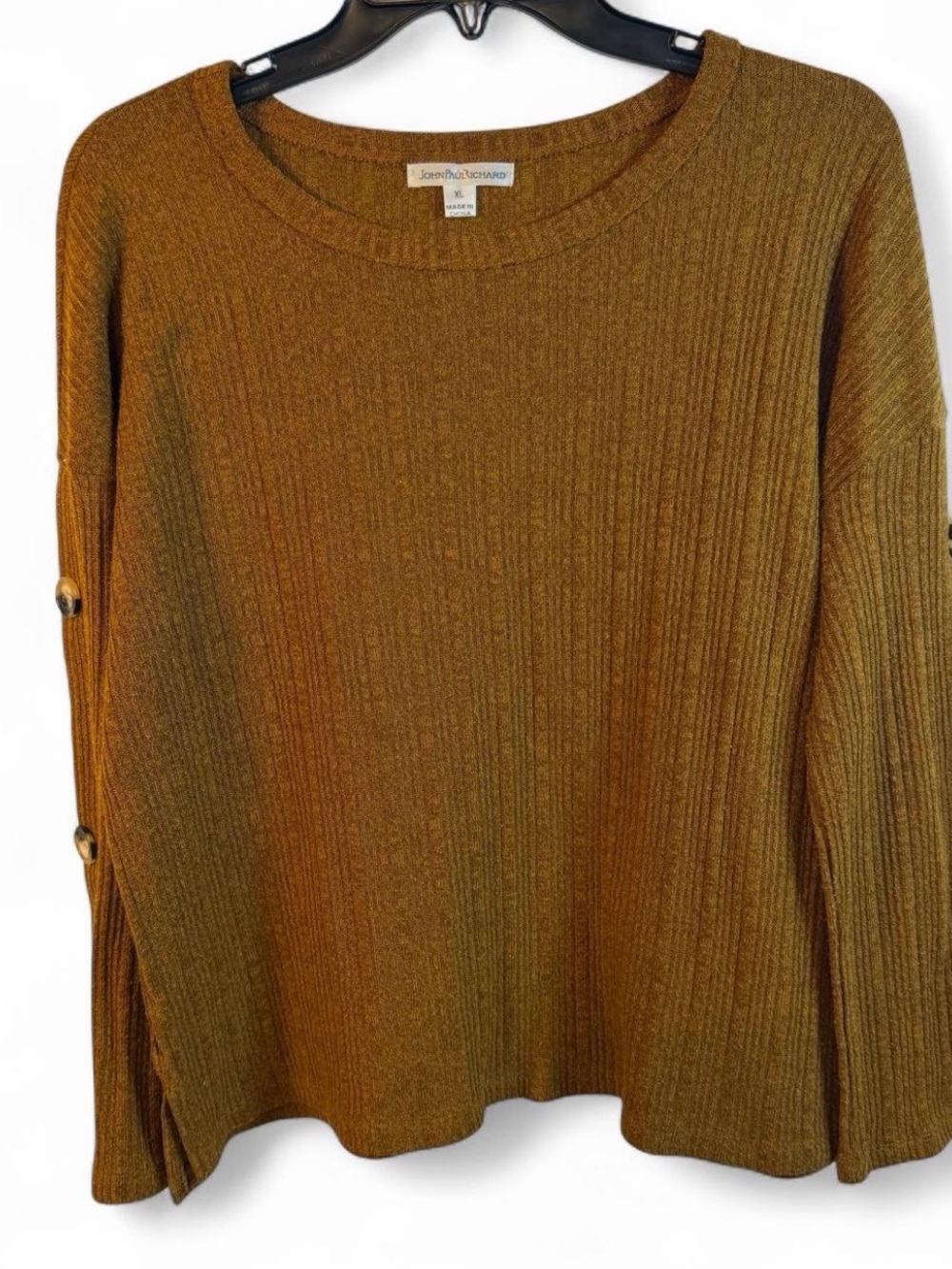 JohnPaulRichard Ribbed Crewneck Sweater in Mustard Brown sku 2173
